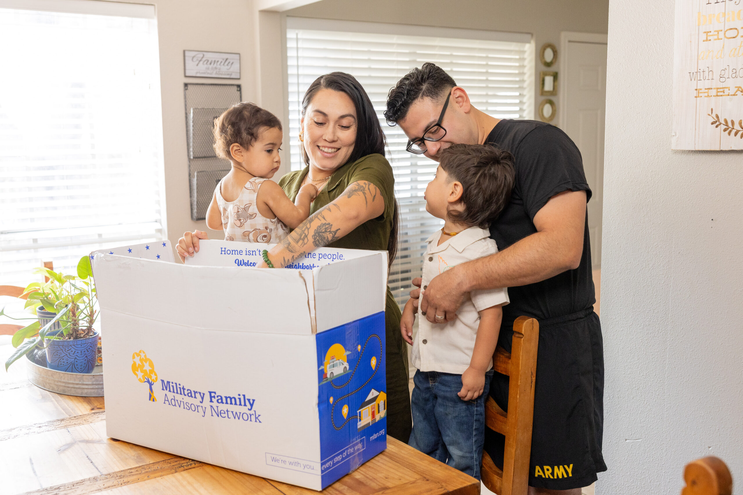 An Army Family who recently PCS'd unpacks their PCS Pantry Restock Box from MFAN.